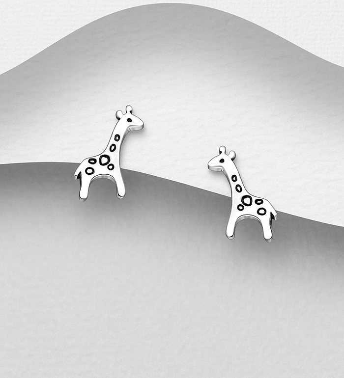 Wholesale 925 Sterling Silver Oxidized Giraffe Push-Back Earrings - SKU #706-37077