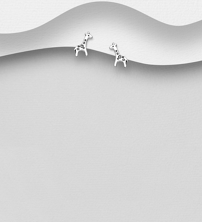 Wholesale 925 Sterling Silver Oxidized Giraffe Push-Back Earrings - SKU #706-37077