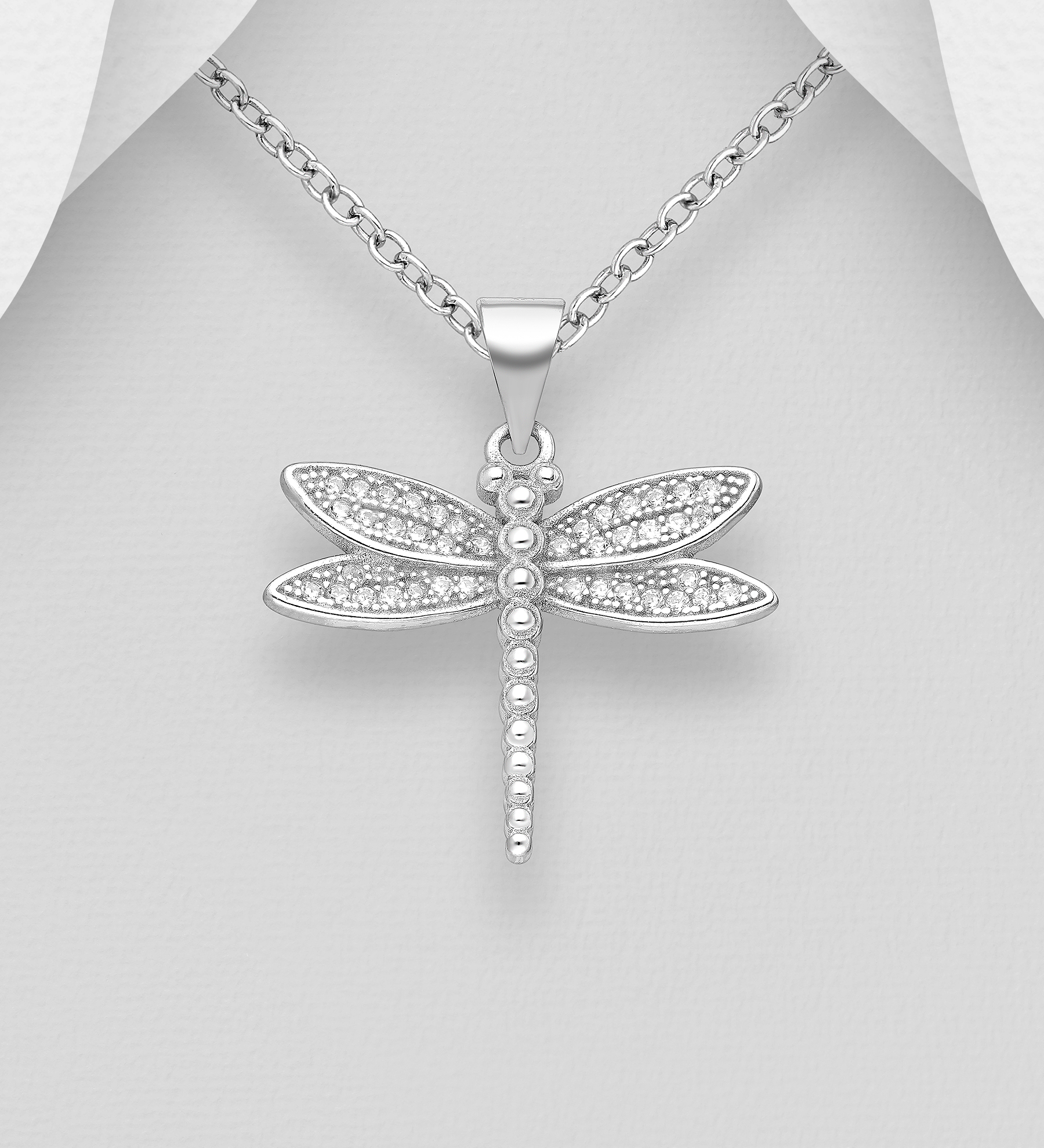 Wholesale 925 Sterling Silver Dragonfly Pendant, Decorated with CZ Simulated Diamonds - SKU #701-29017