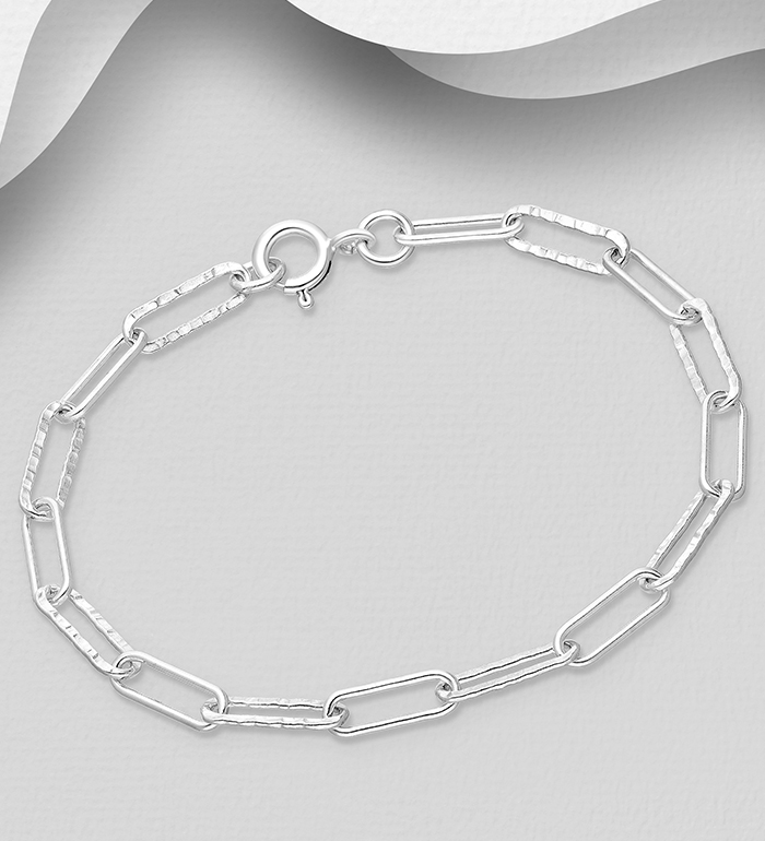 Wholesale 925 Sterling Silver Hammered and Links Bracelet - SKU #706-37093