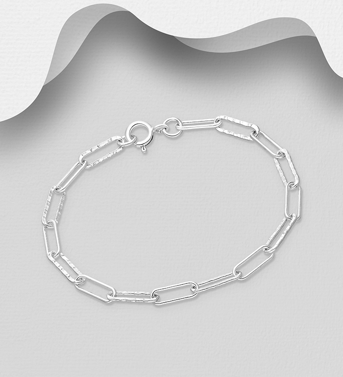 Wholesale 925 Sterling Silver Hammered and Links Bracelet - SKU #706-37093