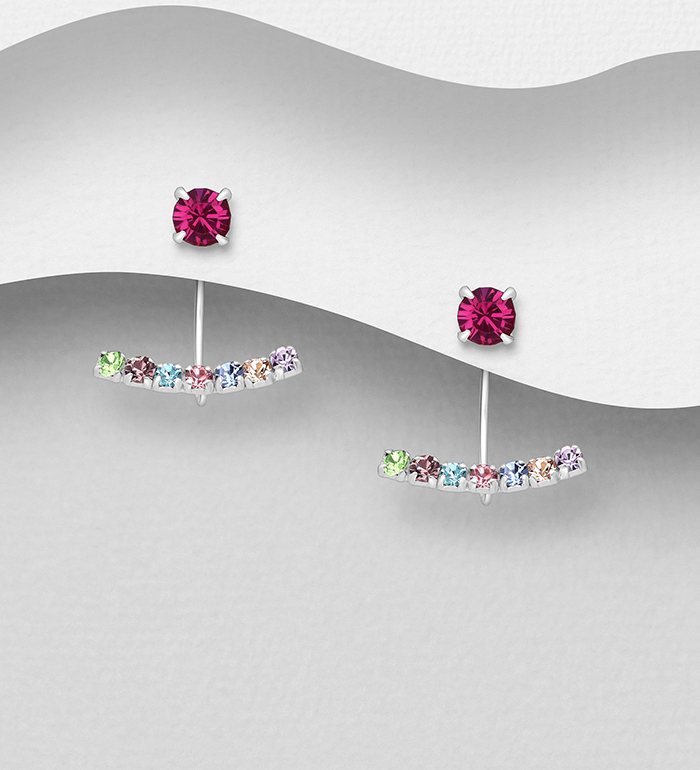 Wholesale 925 Sterling Silver Jacket Earrings, Decorated with Crystal Glass - SKU #578-2858