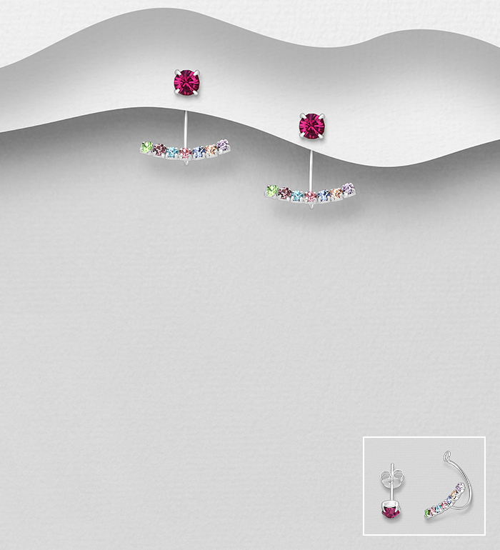 Wholesale 925 Sterling Silver Jacket Earrings, Decorated with Crystal Glass - SKU #578-2858