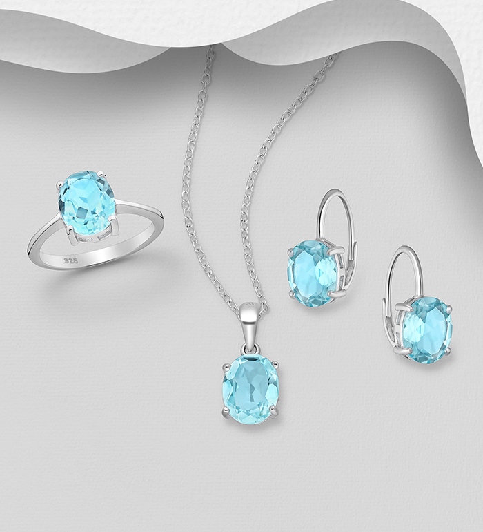 La Preciada - Wholesale 925 Sterling Silver Earrings, Pendant and Ring Jewelry Set, Decorated with Various Gemstones - SKU #1181-4915