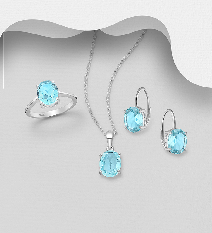 La Preciada - Wholesale 925 Sterling Silver Earrings, Pendant and Ring Jewelry Set, Decorated with Various Gemstones - SKU #1181-4915