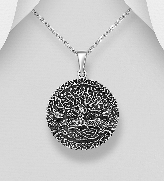 Wholesale 925 Sterling Silver Oxidized Tree Of Life and Celtic Pendant - SKU #1563-1297