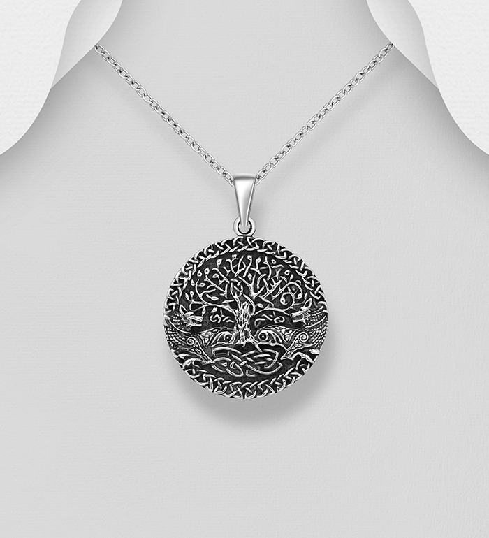 Wholesale 925 Sterling Silver Oxidized Tree Of Life and Celtic Pendant - SKU #1563-1297