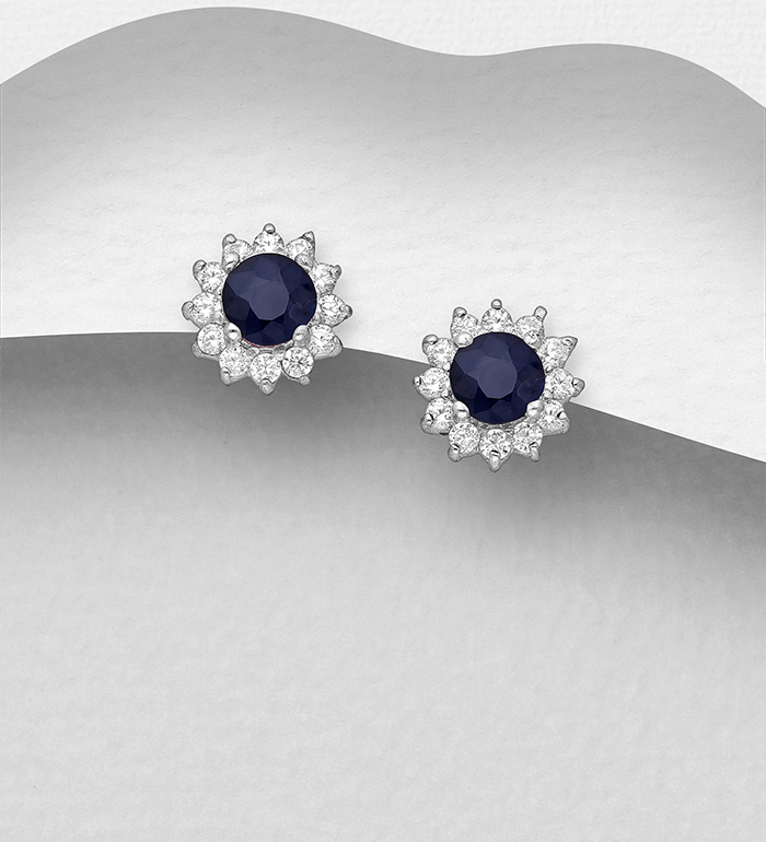 La Preciada - Wholesale 925 Sterling Silver Halo Push Back Earrings, Decorated with Various Gemstones and CZ Simulated Diamonds - SKU #1181-4916