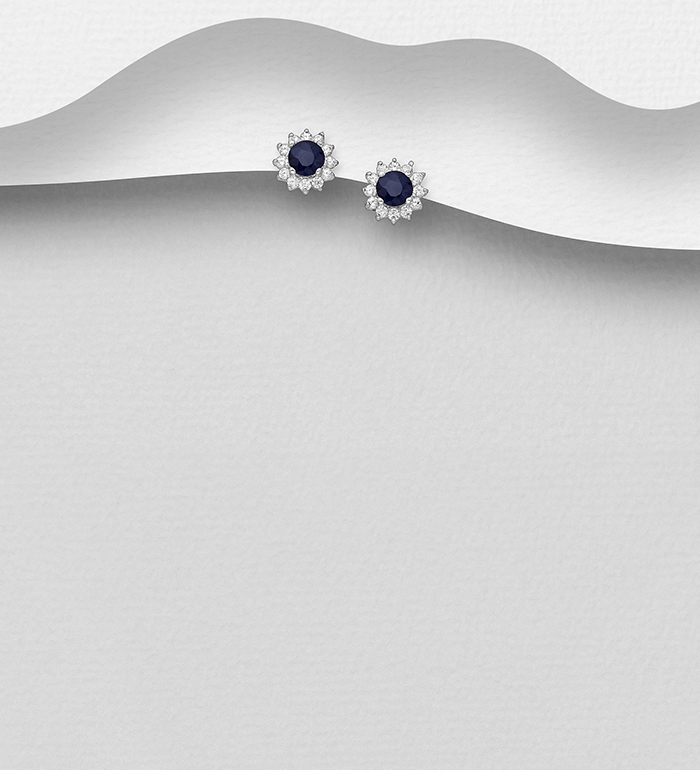 La Preciada - Wholesale 925 Sterling Silver Halo Push Back Earrings, Decorated with Various Gemstones and CZ Simulated Diamonds - SKU #1181-4916