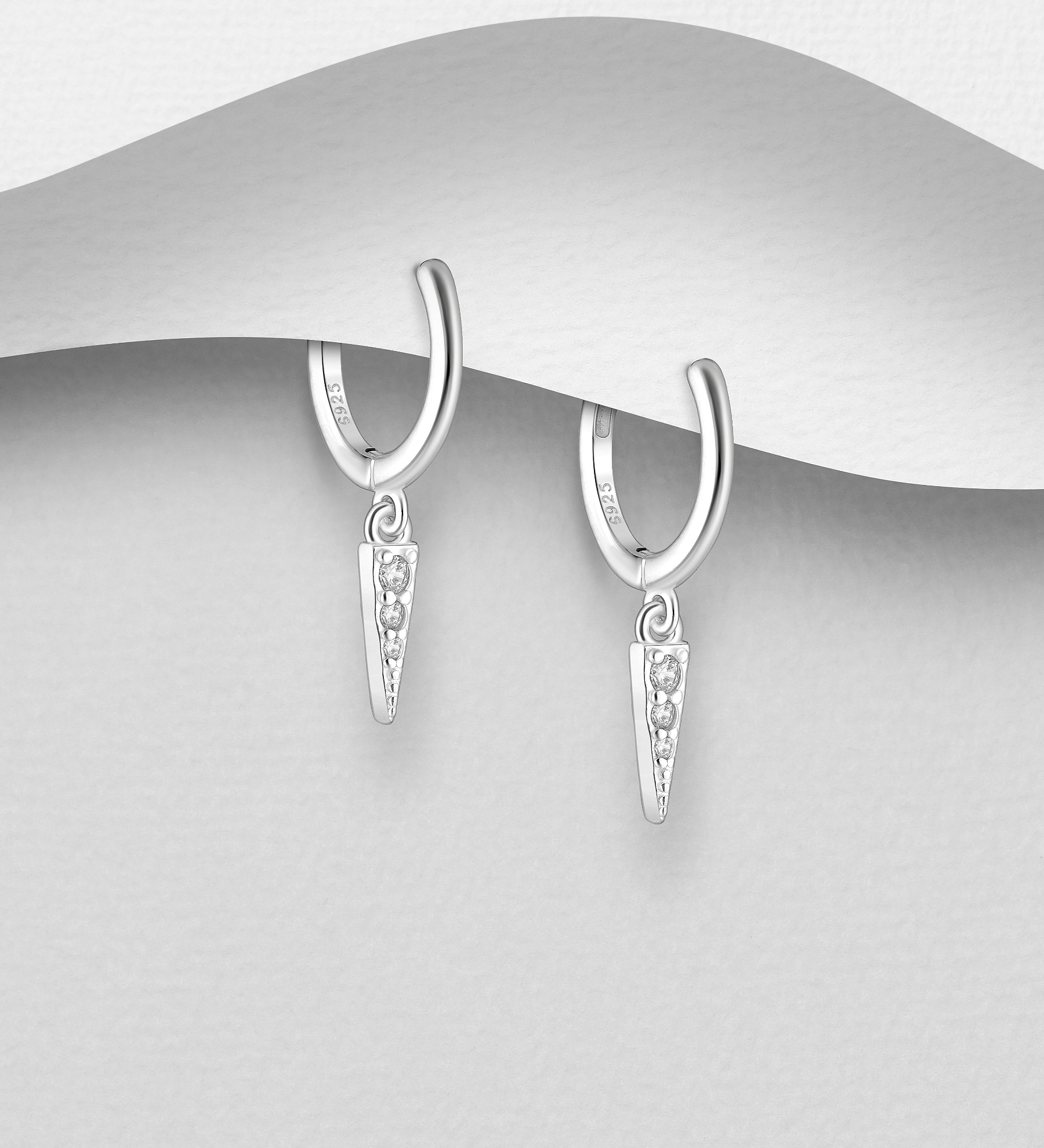 Wholesale 925 Sterling Silver Spike Hoop Earrings, Decorated with CZ Simulated Diamonds - SKU #701-29078