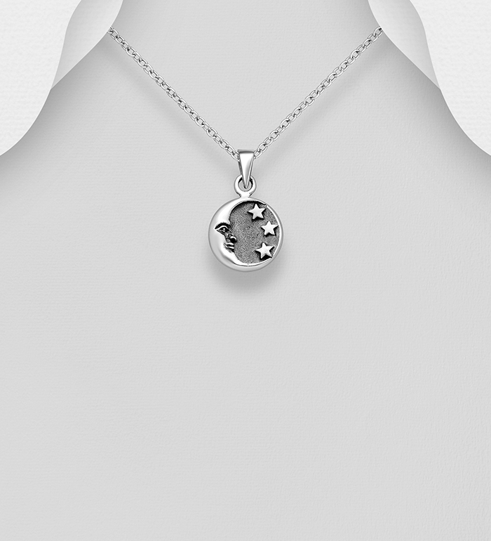 Wholesale 925 Sterling Silver Oxidized Moon and Star Pendant - SKU #706-37271