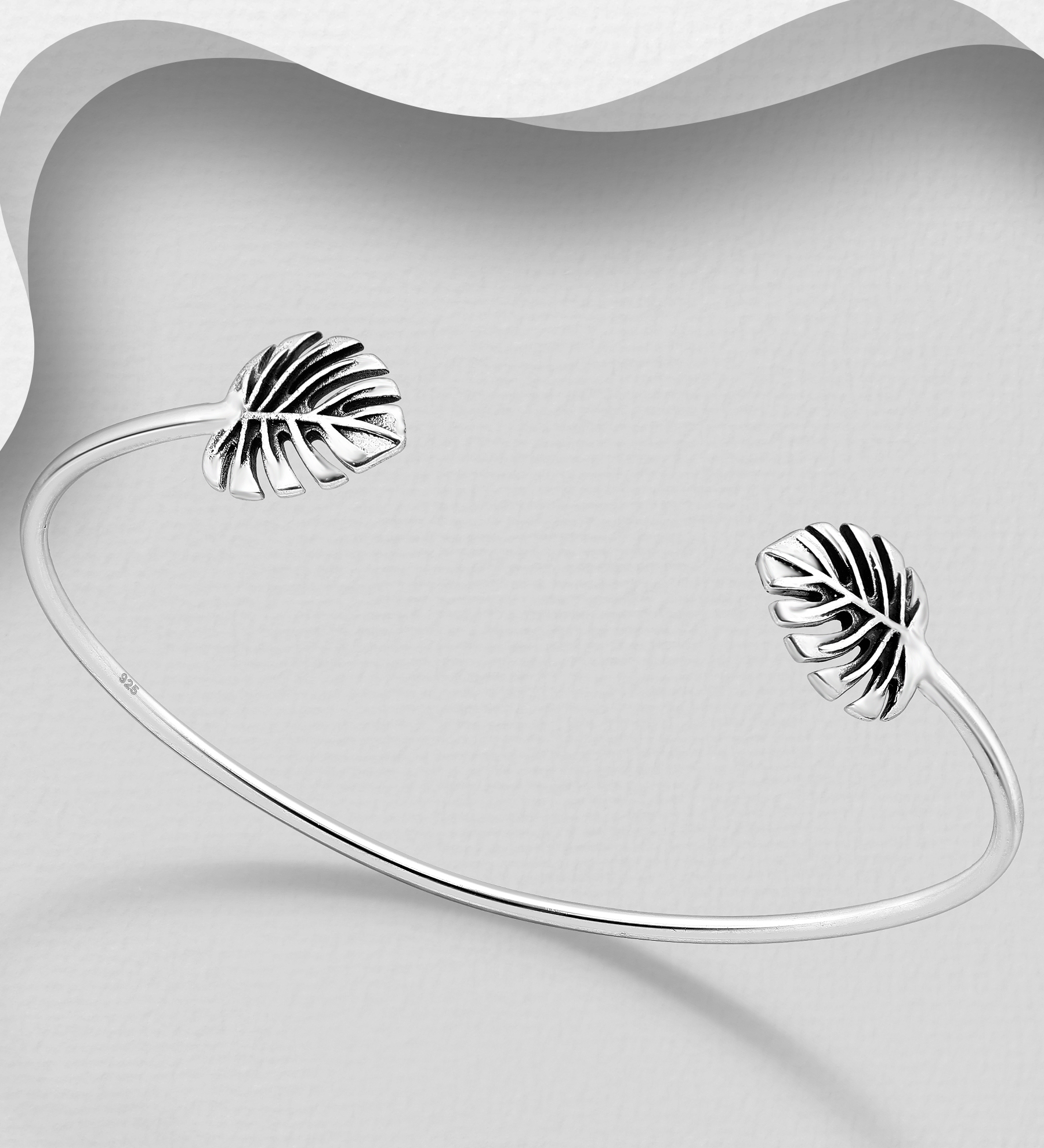 Wholesale 925 Sterling Silver Oxidized Leaf Cuff - SKU #706-37286
