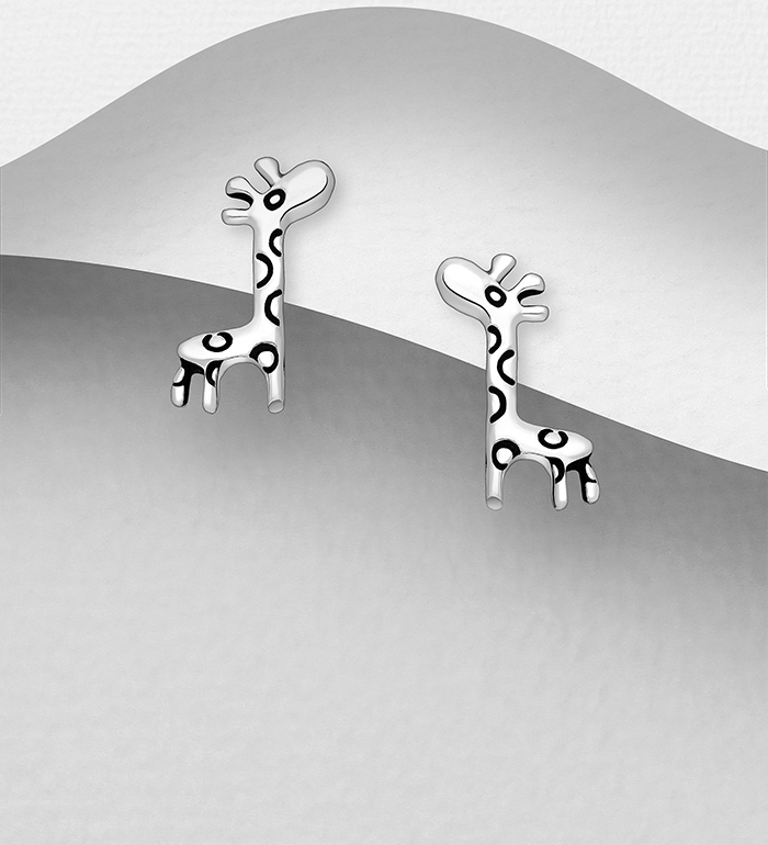 Wholesale 925 Sterling Silver Oxidized Giraffe Push-Back Earrings - SKU #706-37300