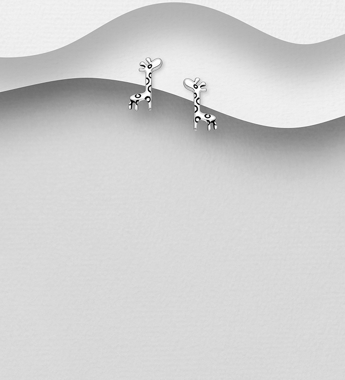 Wholesale 925 Sterling Silver Oxidized Giraffe Push-Back Earrings - SKU #706-37300