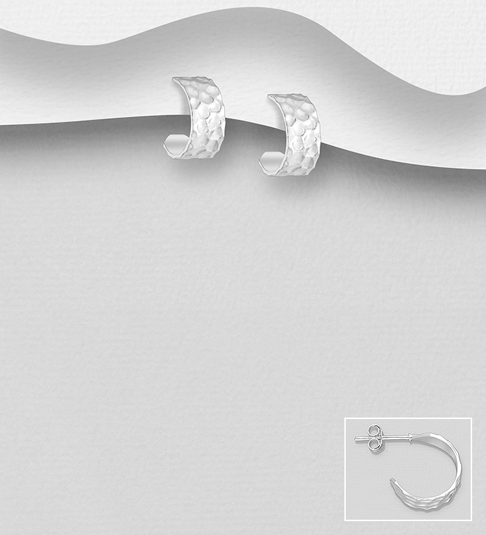 Wholesale 925 Sterling Silver Hammered Push-Back Earrings - SKU #706-37309