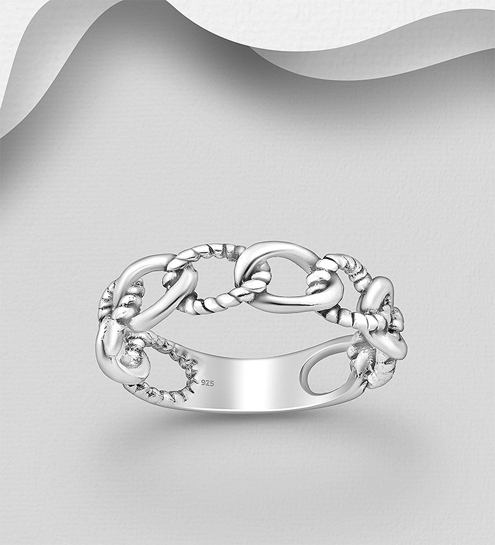 Wholesale 925 Sterling Silver Oxidized Chain Link Ring - SKU #706-37314