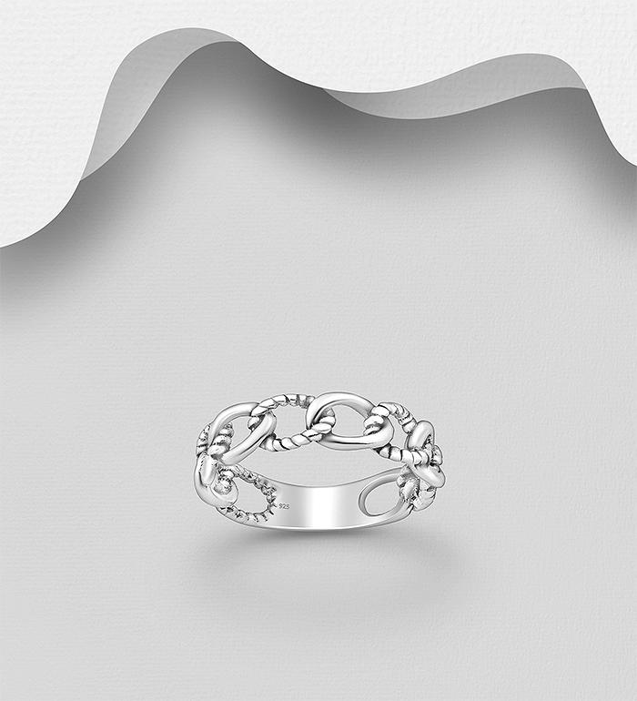 Wholesale 925 Sterling Silver Oxidized Chain Link Ring - SKU #706-37314