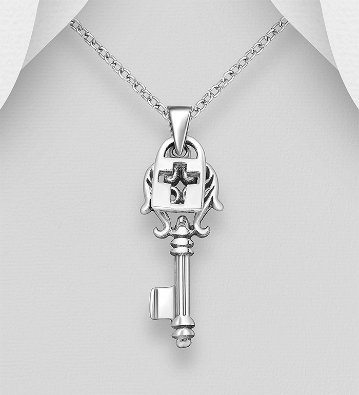 Wholesale 925 Sterling Silver Oxidized Key and Lock Pendant - SKU #706-37353
