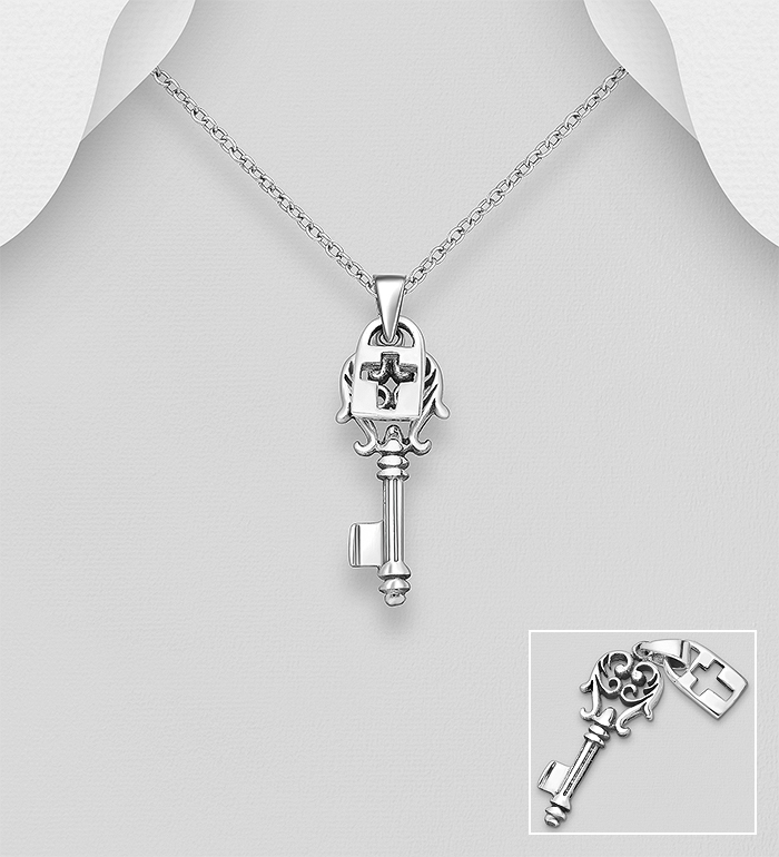 Wholesale 925 Sterling Silver Oxidized Key and Lock Pendant - SKU #706-37353