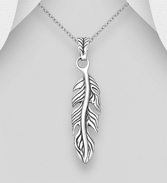 Wholesale 925 Sterling Silver Oxidized Feather Pendant - SKU #706-37355
