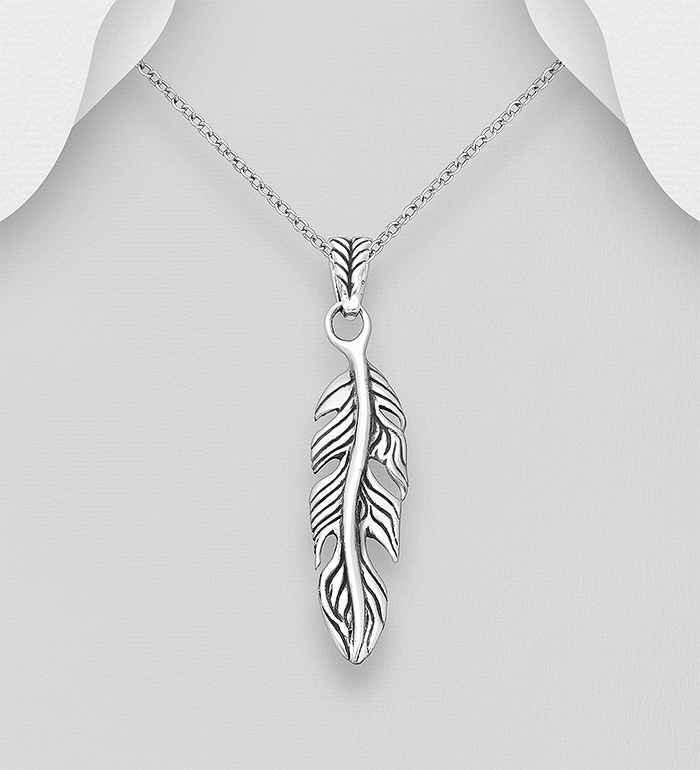 Wholesale 925 Sterling Silver Oxidized Feather Pendant - SKU #706-37355