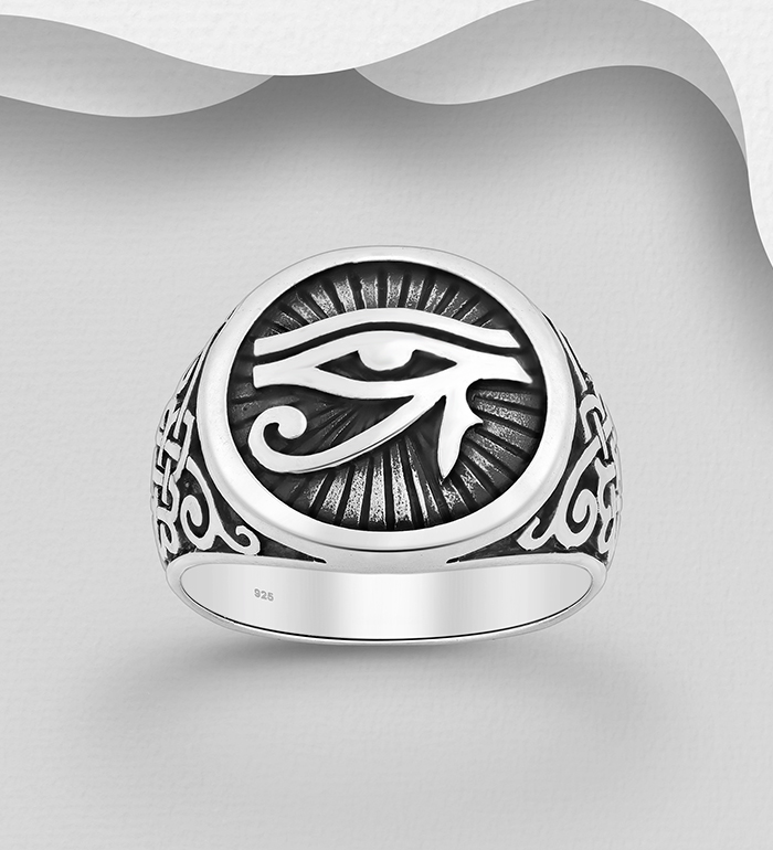 Wholesale 925 Sterling Silver Oxidized Celtic and The Eye Of Ra Ring - SKU #1563-1327