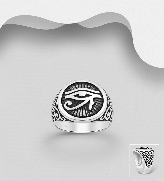 Wholesale 925 Sterling Silver Oxidized Celtic and The Eye Of Ra Ring - SKU #1563-1327