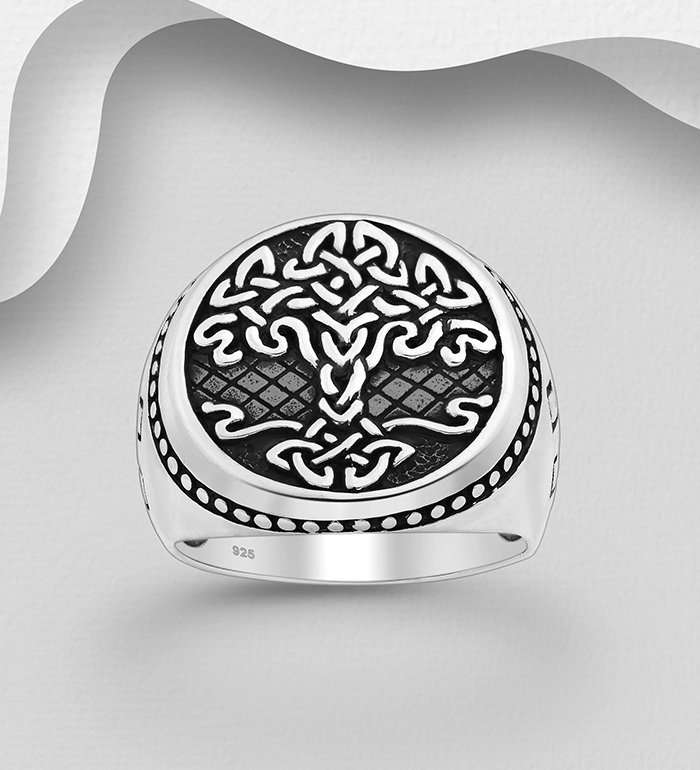 Wholesale 925 Sterling Silver Oxidized Celtic Tree of Life Ring - SKU #767-1763