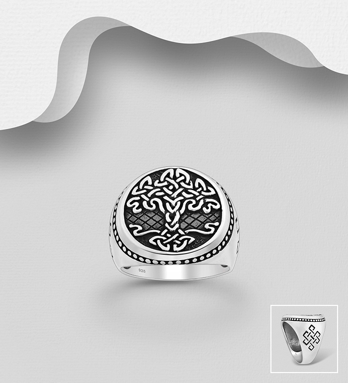 Wholesale 925 Sterling Silver Oxidized Celtic Tree of Life Ring - SKU #767-1763