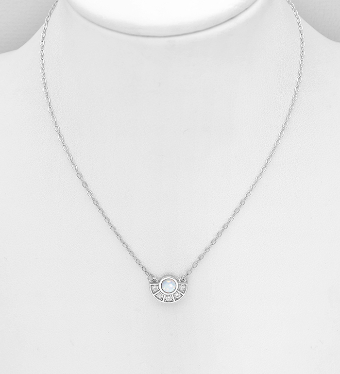 Wholesale 925 Sterling Silver Necklace, Decorated with Lap Created Opal and CZ Simulated Diamonds - SKU #1479-1518