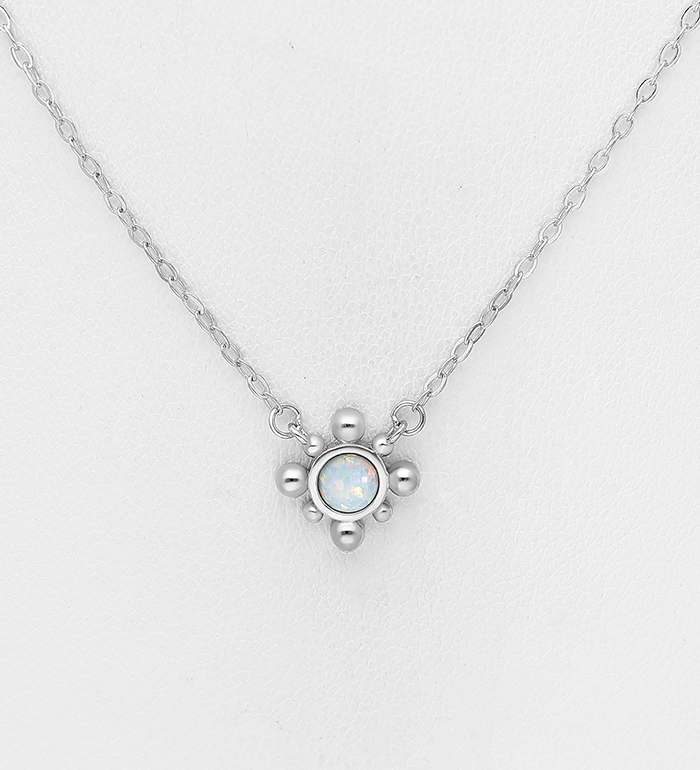 Wholesale 925 Sterling Silver Necklace, Decorated with Lab-Created Opal - SKU #1479-1519
