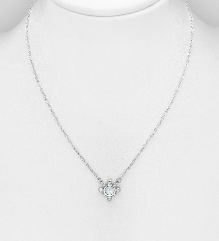 Wholesale 925 Sterling Silver Necklace, Decorated with Lab-Created Opal - SKU #1479-1519