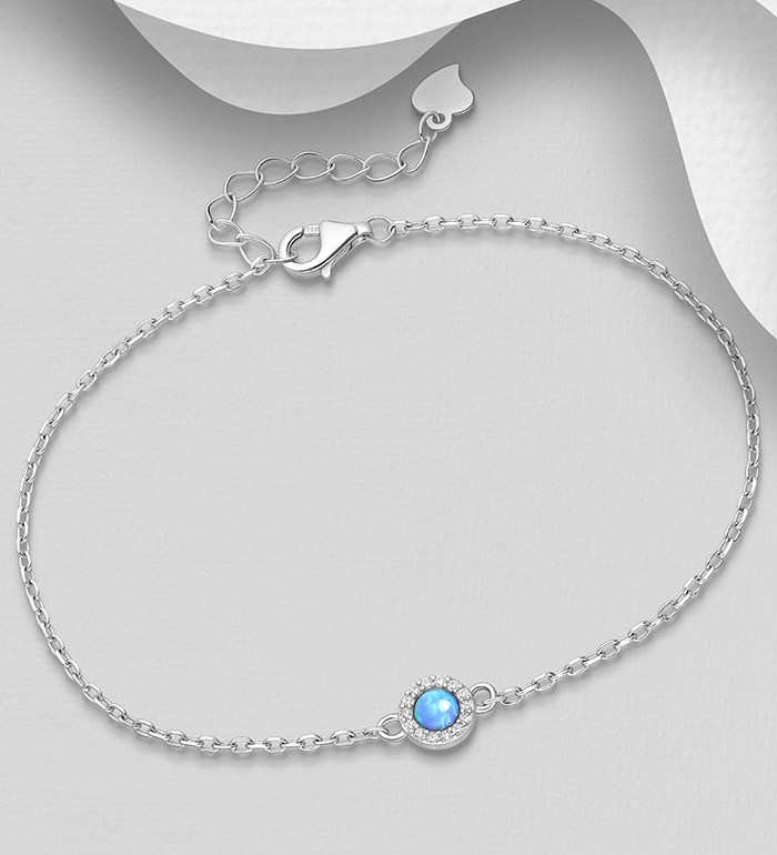 Wholesale 925 Sterling Silver Bracelet, Decorated with Lab-Created Opal and CZ Simulated Diamonds - SKU #1479-1527