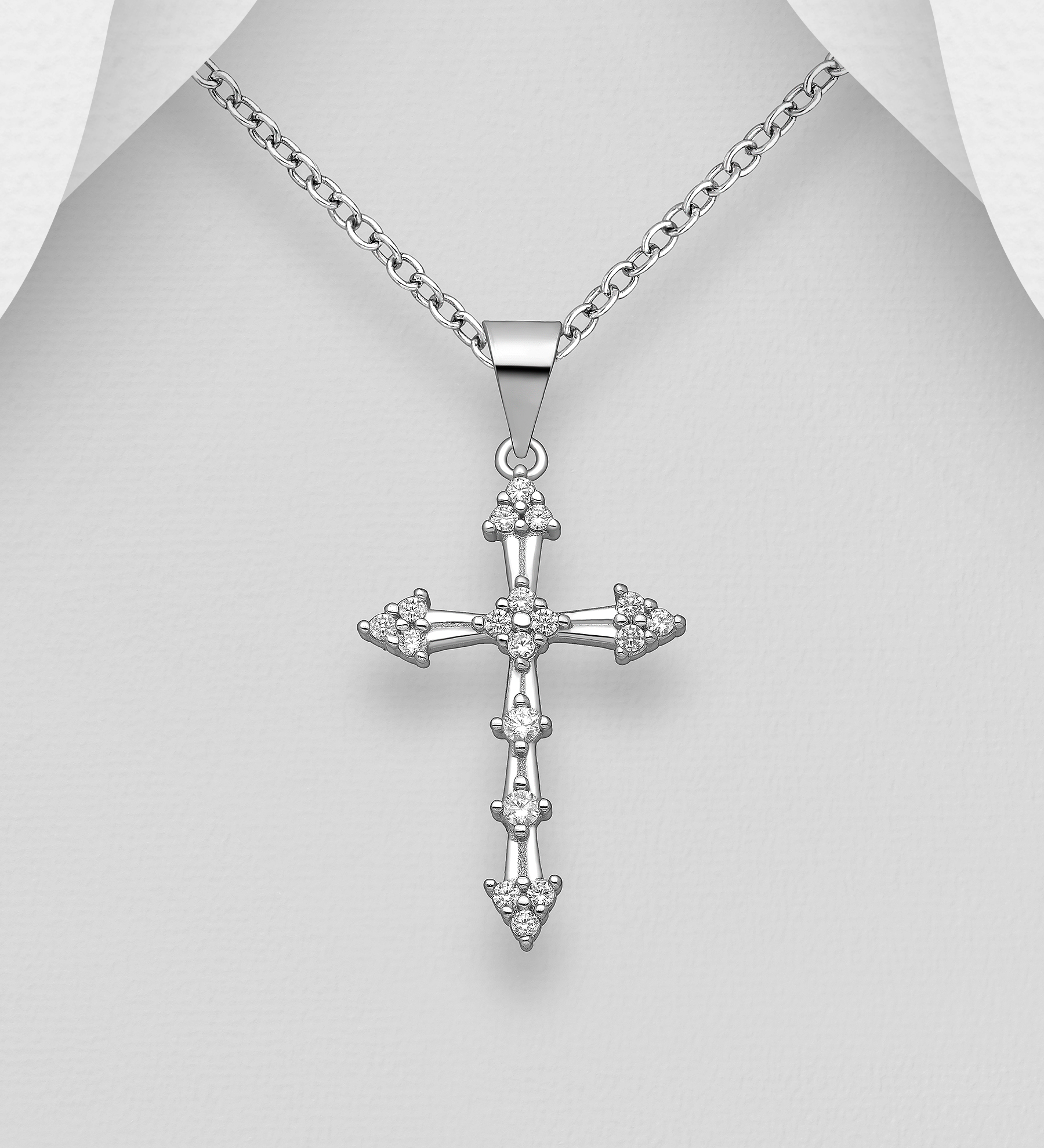 Wholesale 925 Sterling Silver Cross Pendant, Decorated with CZ Simulated Diamonds - SKU #701-29236