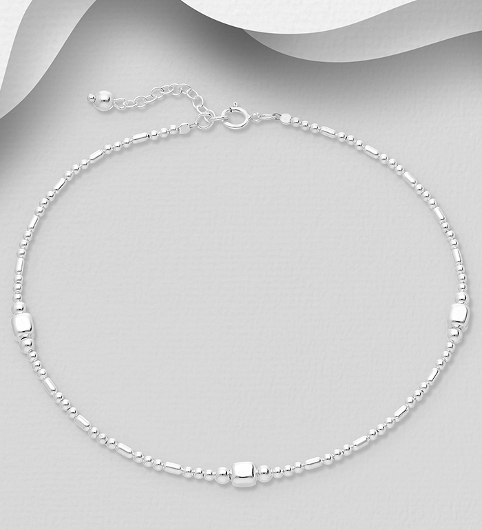 Wholesale 925 Sterling Silver Cubic and Ball Bead Anklet - SKU #1562-506