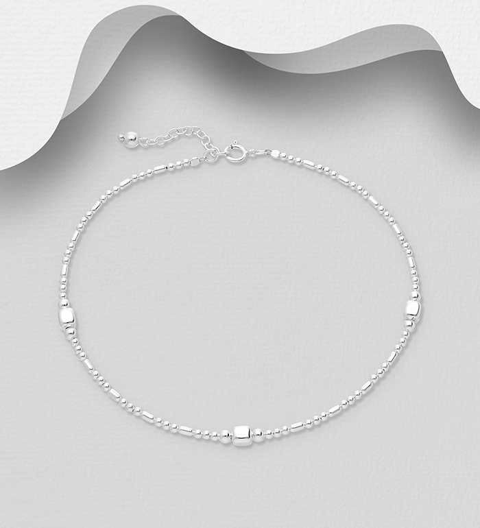 Wholesale 925 Sterling Silver Cubic and Ball Bead Anklet - SKU #1562-506