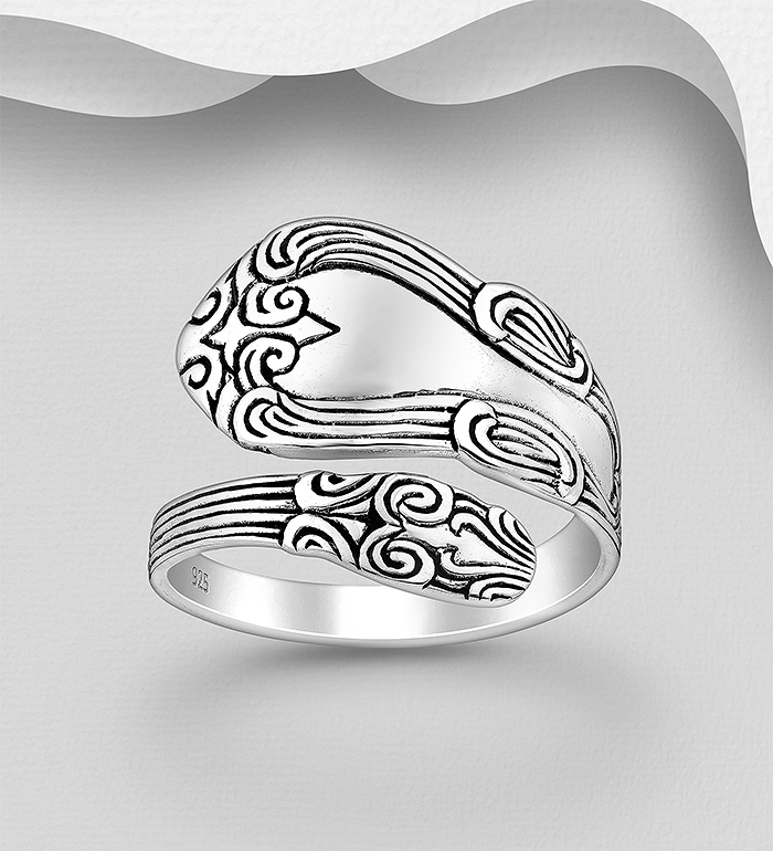 Wholesale 925 Sterling Silver Oxidized Spoon Adjustable Ring - SKU #706-37603