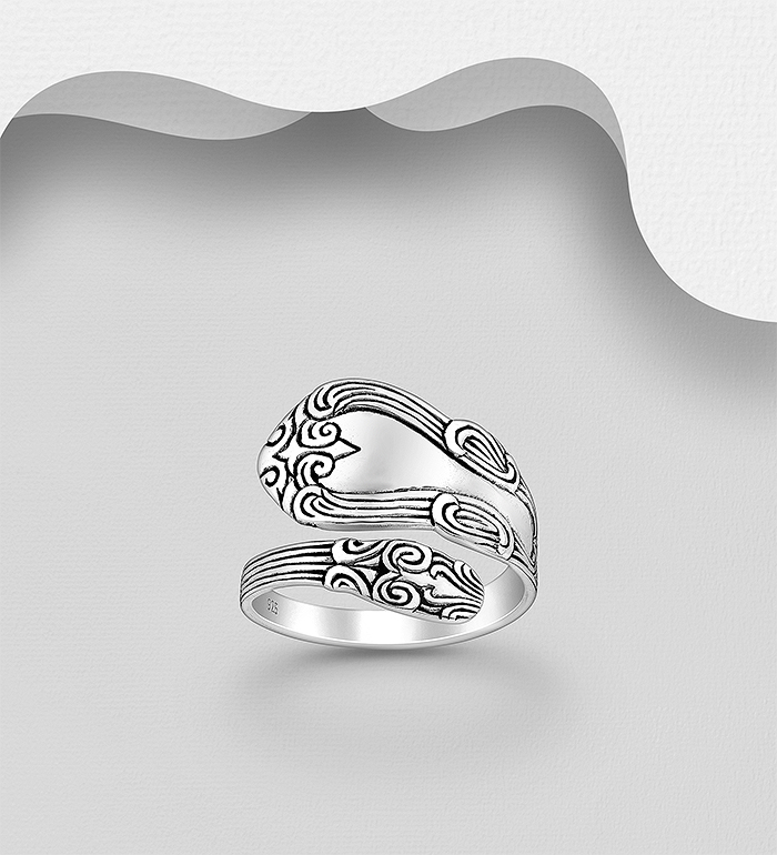 Wholesale 925 Sterling Silver Oxidized Spoon Adjustable Ring - SKU #706-37603