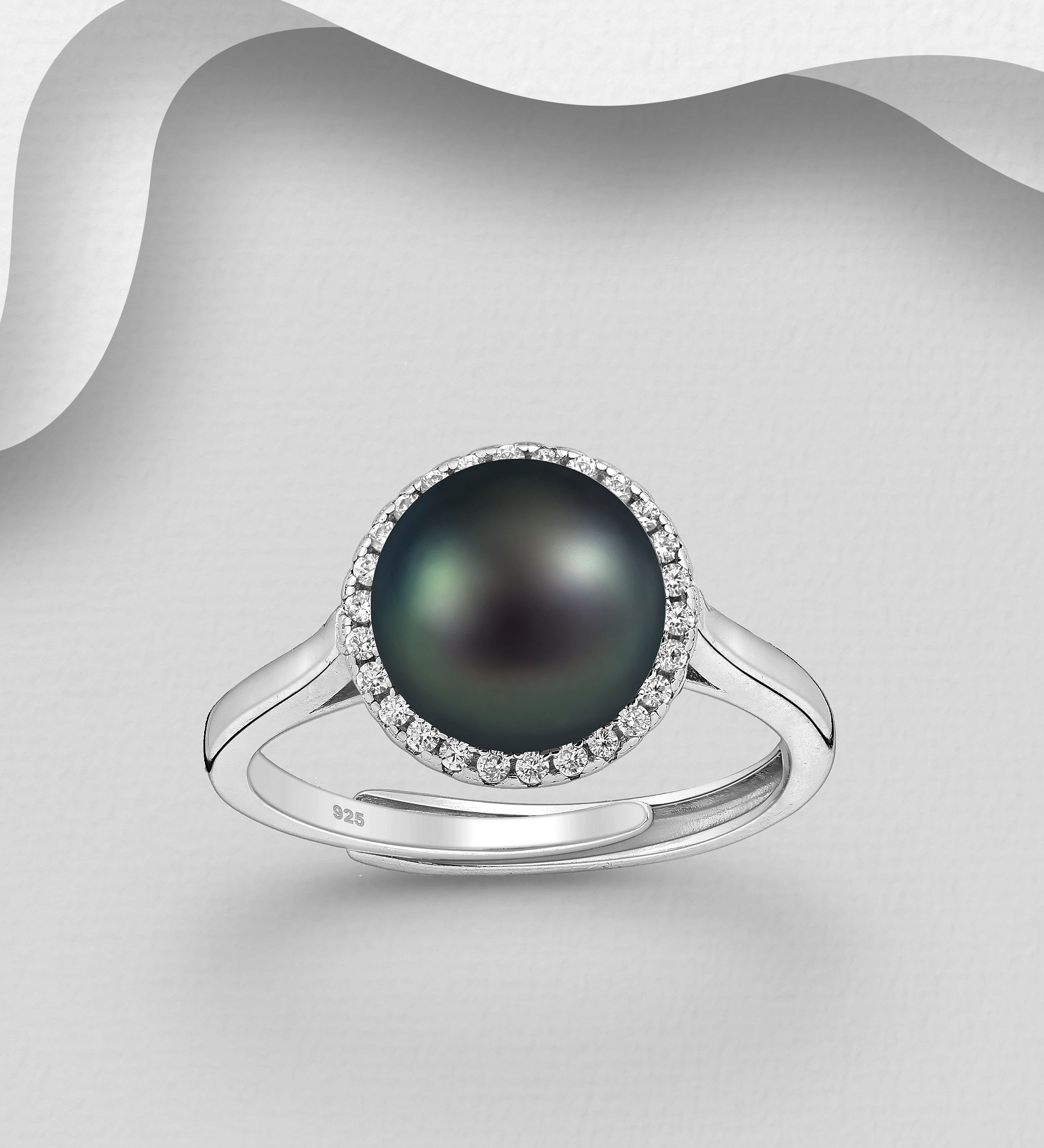 Wholesale 925 Sterling Silver Adjustable Ring, Decorated with Freshwater and CZ Simulated Diamonds - SKU #382-6406