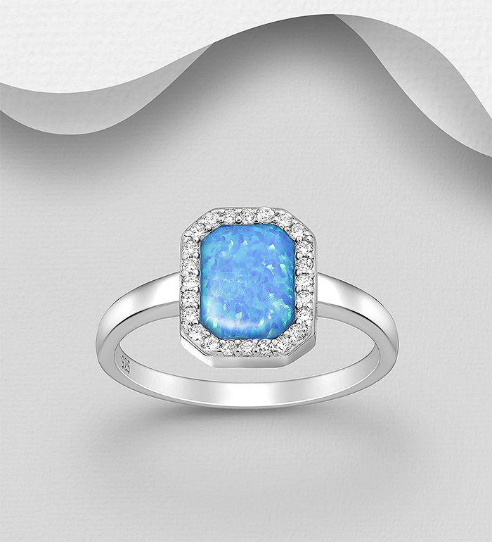 Wholesale 925 Sterling Silver Ring, Decorated with Lab-Created Opal and CZ Simulated Diamonds - SKU #1479-1533