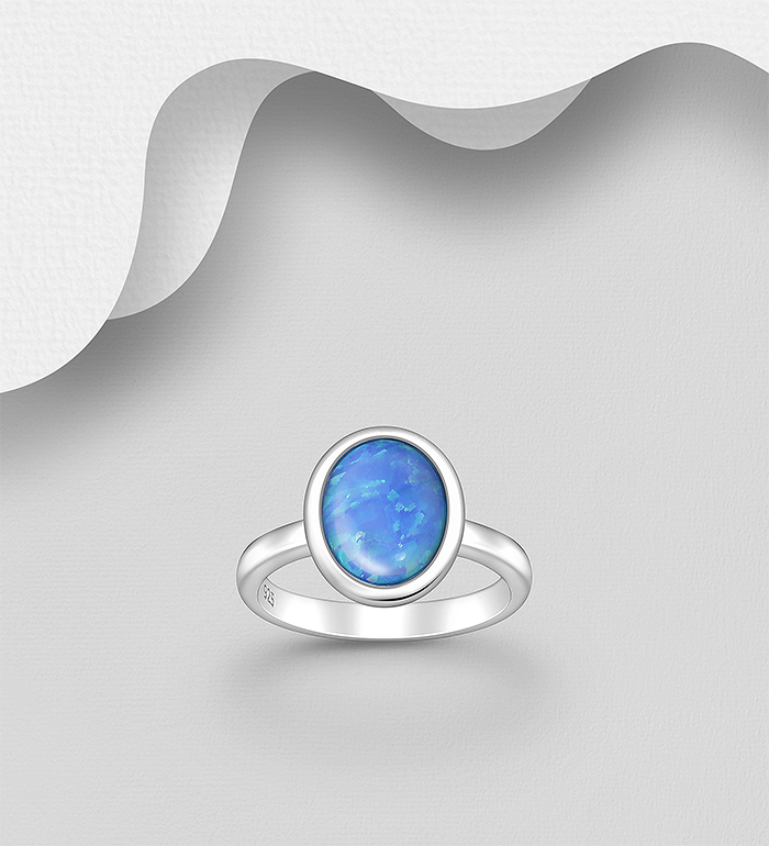 Wholesale 925 Sterling Silver Ring, Decorated with Lab-Created Opal - SKU #1479-1542