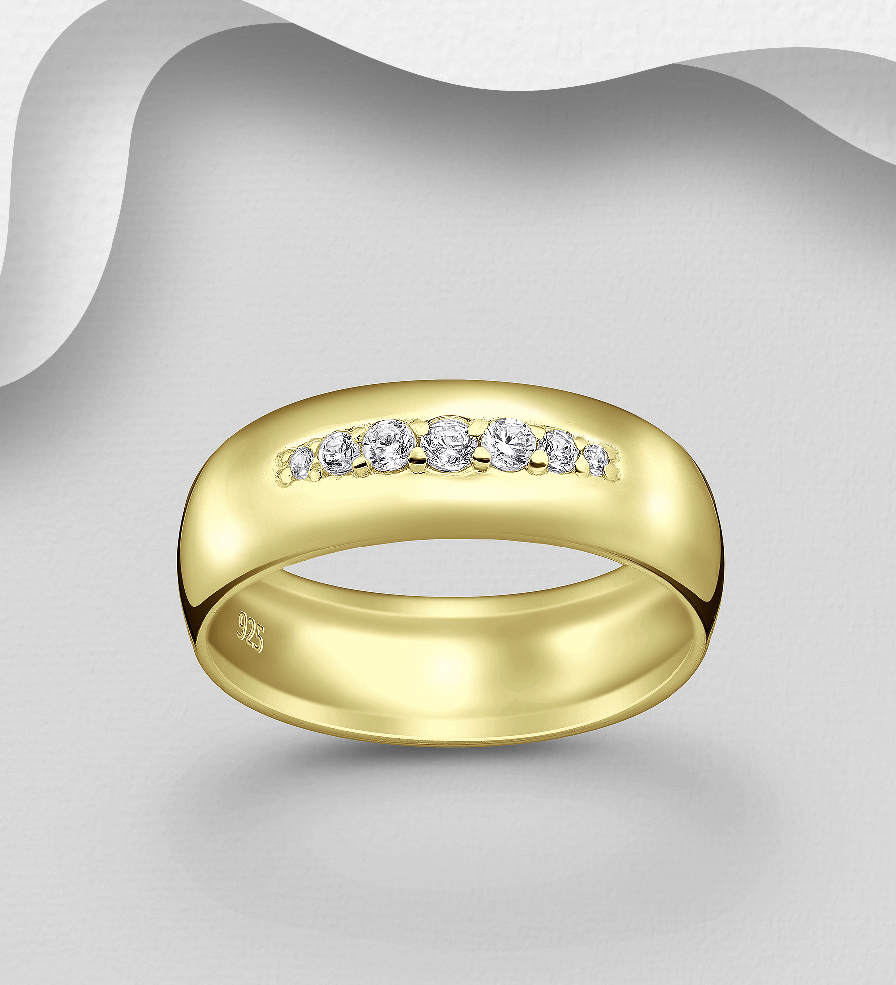 Wholesale 925 Sterling Silver Ring, Decorated with CZ Simulated Diamond and Plated with 1 Micron 14K Yellow Gold - SKU #1063-4329A