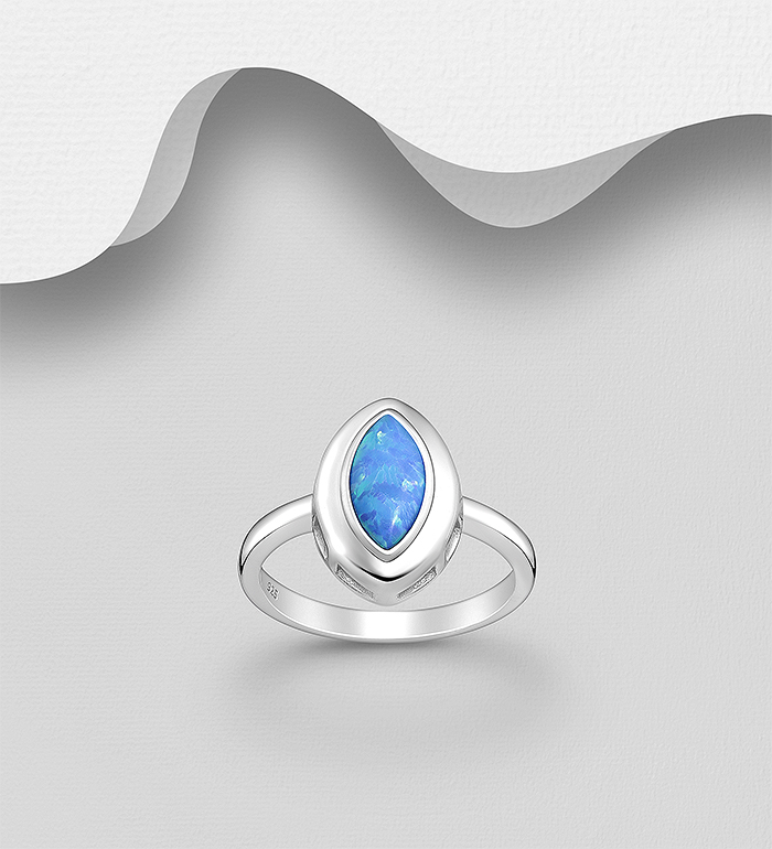 Wholesale 925 Sterling Silver Ring, Decorated with Lab-Created Opal - SKU #1479-1552