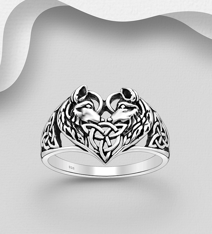 Wholesale 925 Sterling Silver Oxidized Fox and Celtic Ring - SKU #767-1838