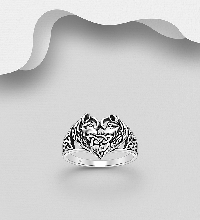 Wholesale 925 Sterling Silver Oxidized Fox and Celtic Ring - SKU #767-1838