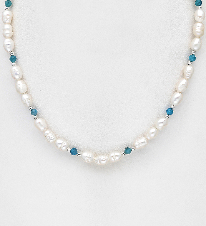 Wholesale 925 Sterling Silver Necklace, Beaded with Freshwater Pearl and Various Gemstone Beads - SKU #382-6422