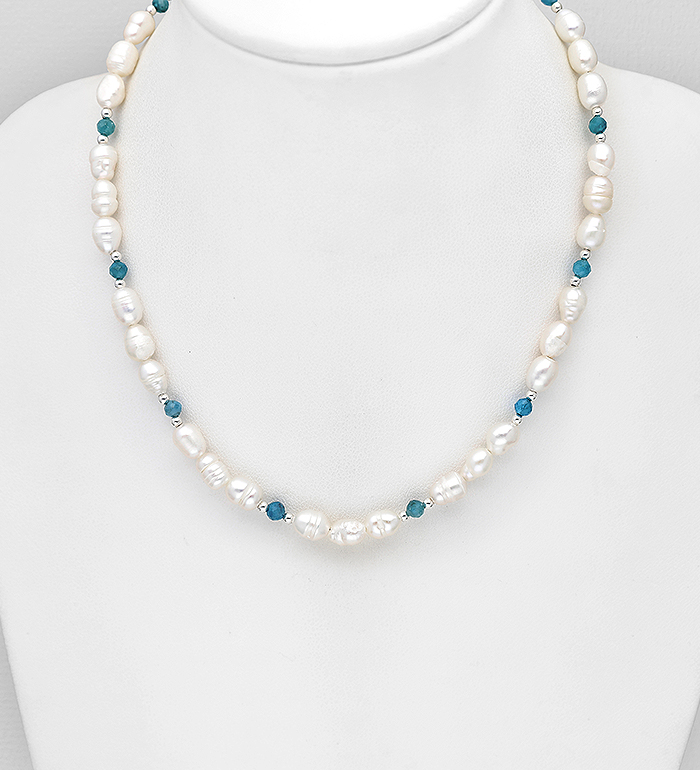 Wholesale 925 Sterling Silver Necklace, Beaded with Freshwater Pearl and Various Gemstone Beads - SKU #382-6422