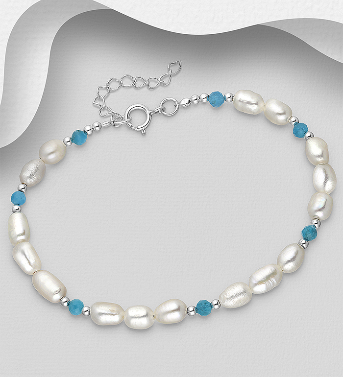 Wholesale 925 Sterling Silver Bracelet, Beaded with Freshwater Pearl and Various Gemstone Beads - SKU #382-6423