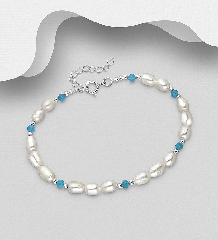 Wholesale 925 Sterling Silver Bracelet, Beaded with Freshwater Pearl and Various Gemstone Beads - SKU #382-6423