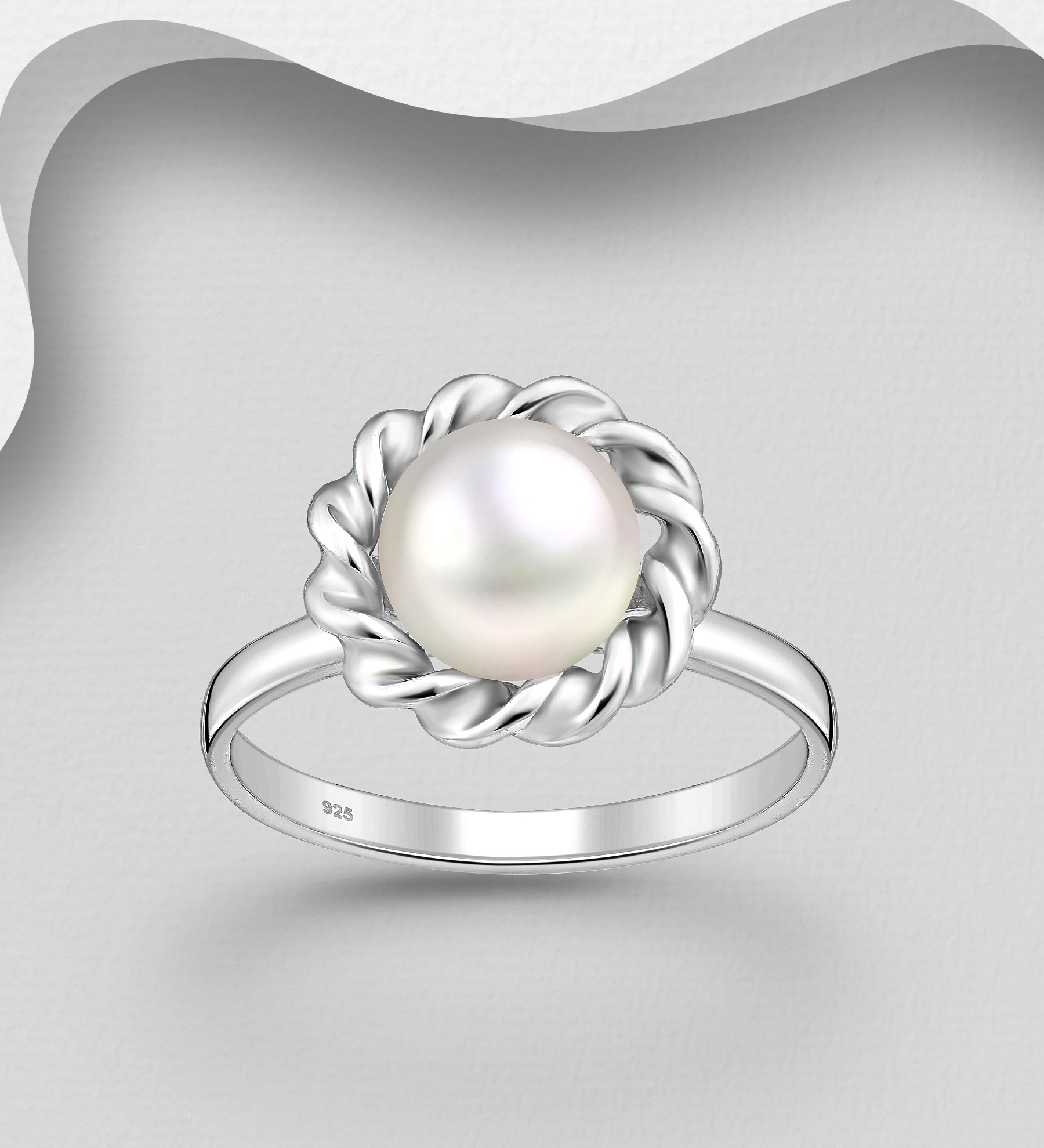 Wholesale 925 Sterling Silver Ring, Decorated with Freshwater Pearl - SKU #382-6428